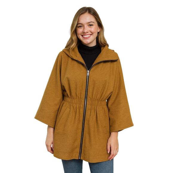 Steve Madden Mustard Yellow Wool Blend Hooded Cape Coat – Women’s Large - Picture 1 of 4